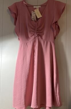 Monteau Pink Size Small Knee Length Short Sleeve Dress New UU